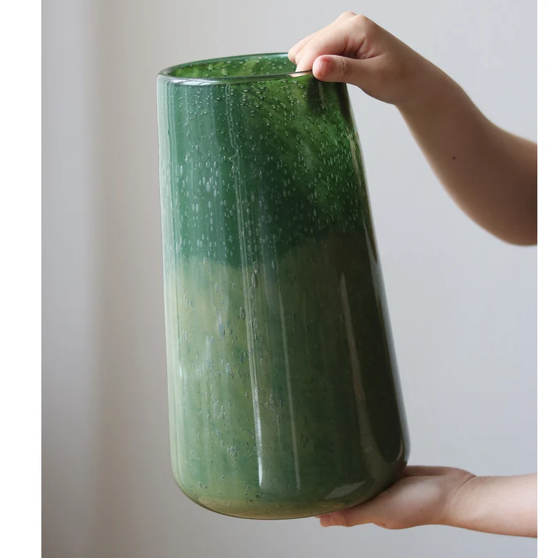Tall Art Glass Ombre Cylinder Bud Vase with Encased Bubble Texture Stornfield