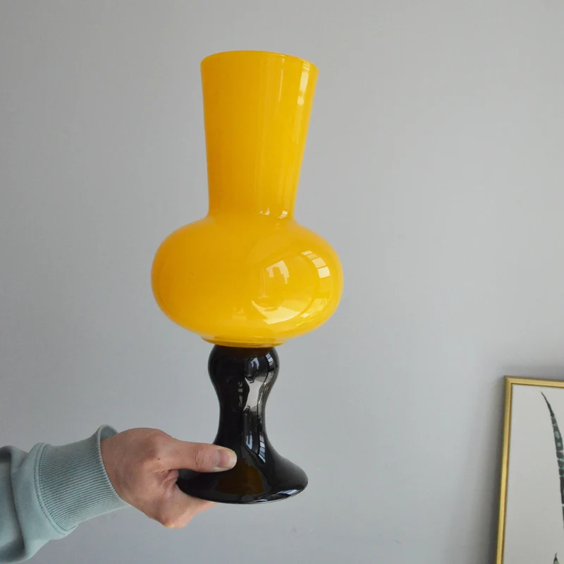 Sculptural Tall Neck Blown Glass Pedestal Vase Stornfield