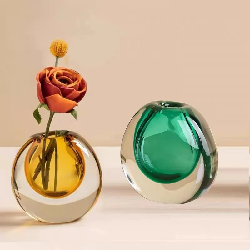 Handcrafted Solid Glass Orb Bud Vase with Sculptural Hollow Core Stornfield