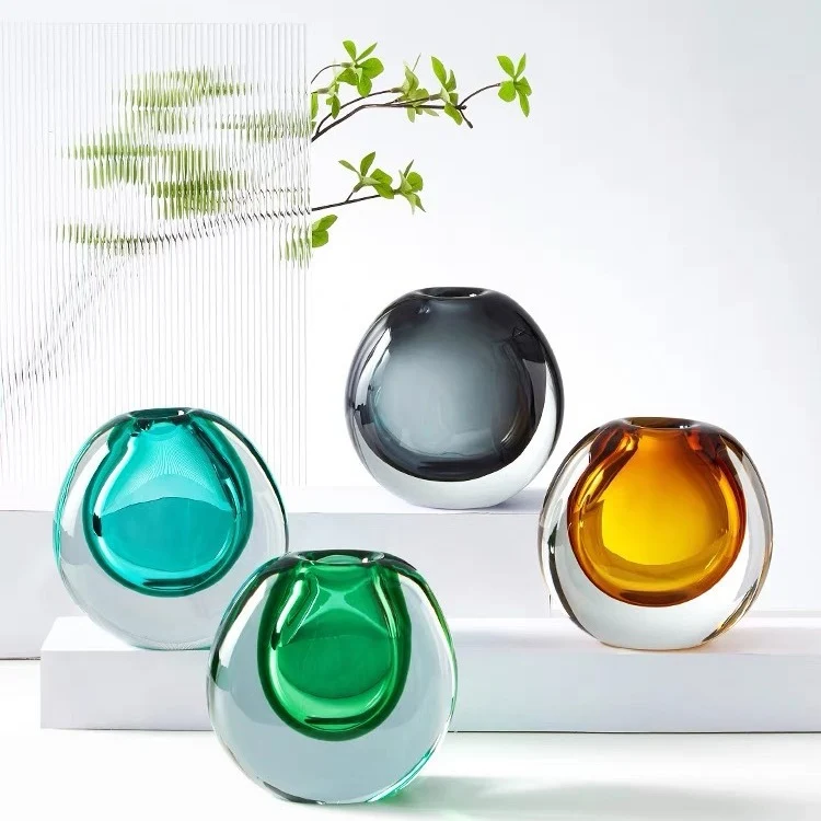 Handcrafted Solid Glass Orb Bud Vase with Sculptural Hollow Core Stornfield