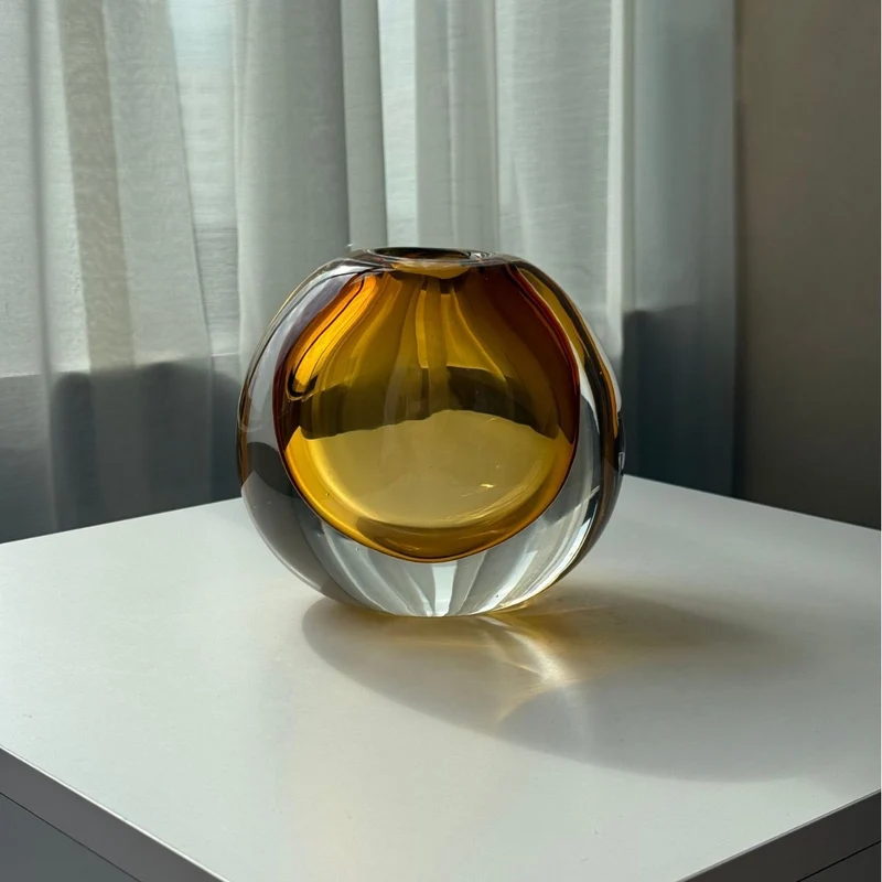 Handcrafted Solid Glass Orb Bud Vase with Sculptural Hollow Core Stornfield