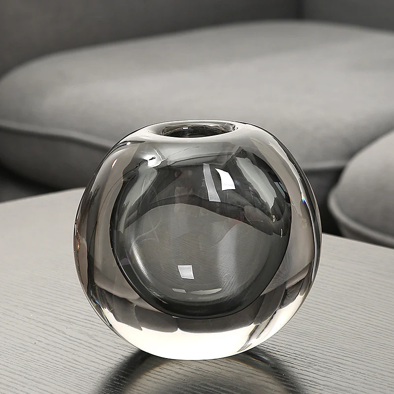 Handcrafted Solid Glass Orb Bud Vase with Sculptural Hollow Core Stornfield