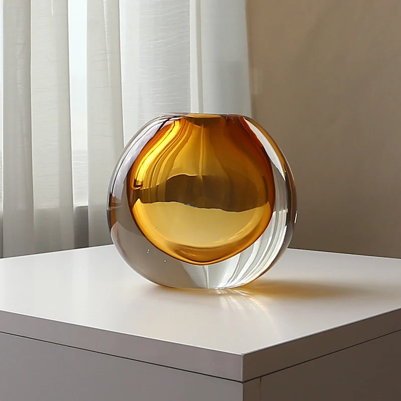 Handcrafted Solid Glass Orb Bud Vase with Sculptural Hollow Core Stornfield