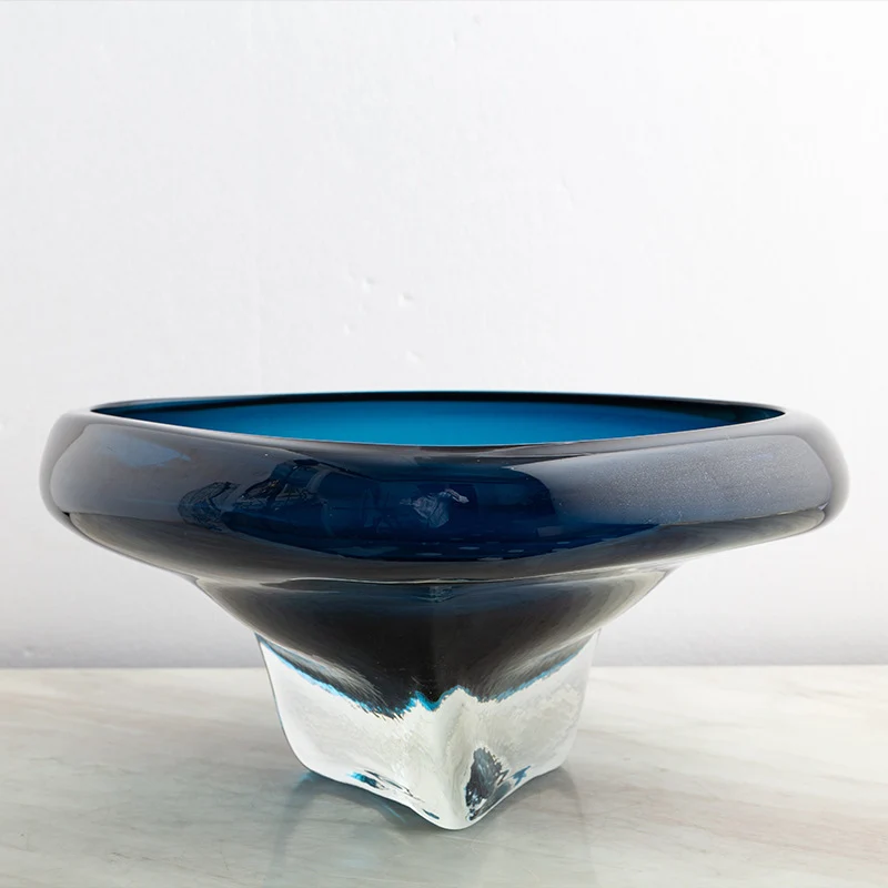 Handblown Thick-Glass Pedestal Centerpiece Bowl Stornfield