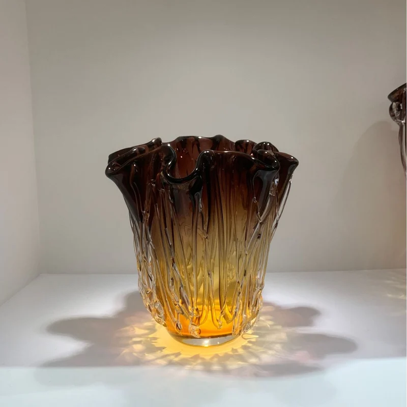 Handblown Textured Ruffled-Rim Gradient Glass Vase Set Stornfield