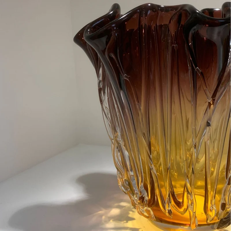 Handblown Textured Ruffled-Rim Gradient Glass Vase Set Stornfield