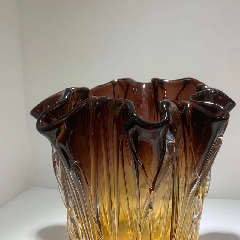Handblown Textured Ruffled-Rim Gradient Glass Vase Set Stornfield