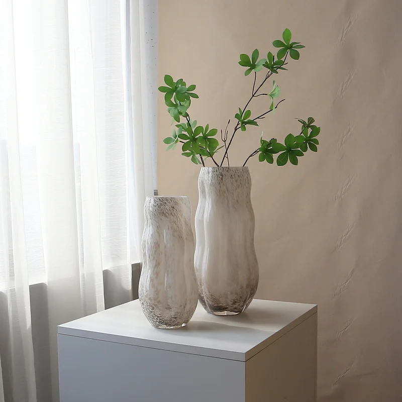 Handblown Textured Decorative Glass Vase with Organic Curved Silhouette Stornfield