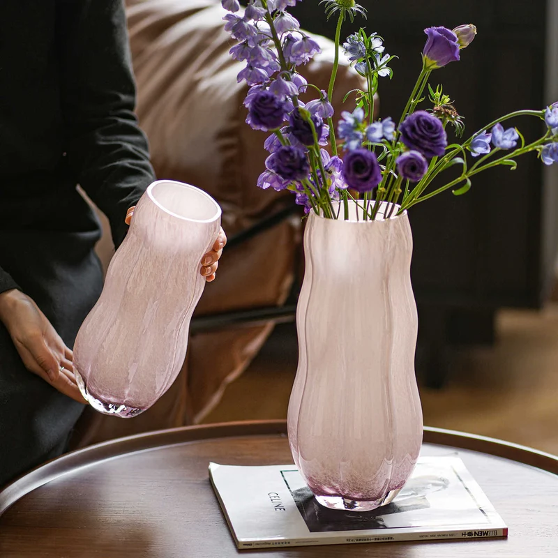 Handblown Textured Decorative Glass Vase with Organic Curved Silhouette Stornfield
