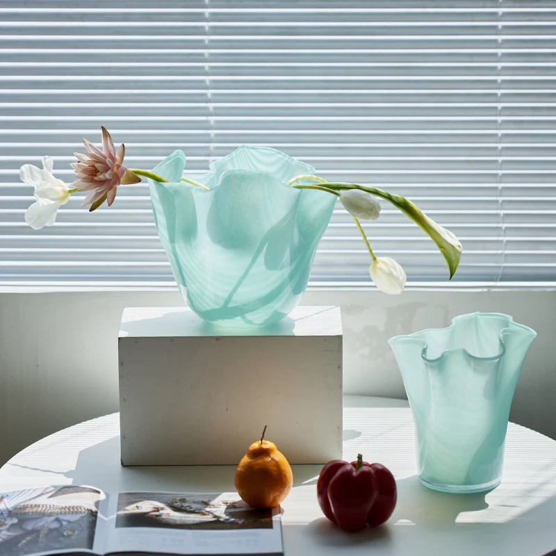 Handblown Tall Ruffled Rim Glass Vase Stornfield