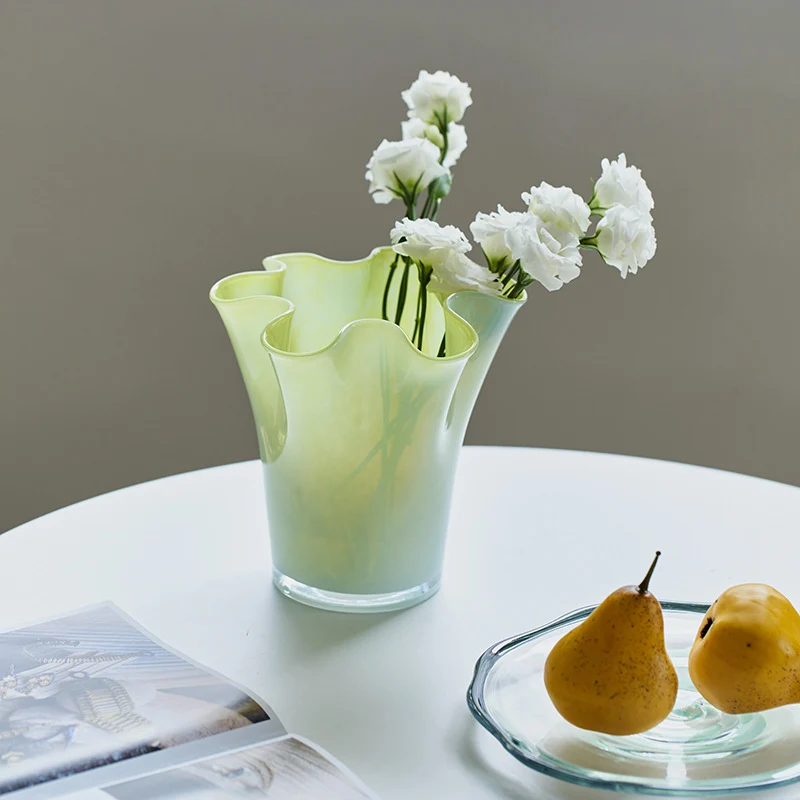 Handblown Tall Ruffled Rim Glass Vase Stornfield