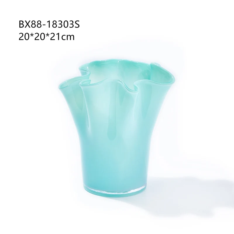 Handblown Tall Ruffled Rim Glass Vase Stornfield
