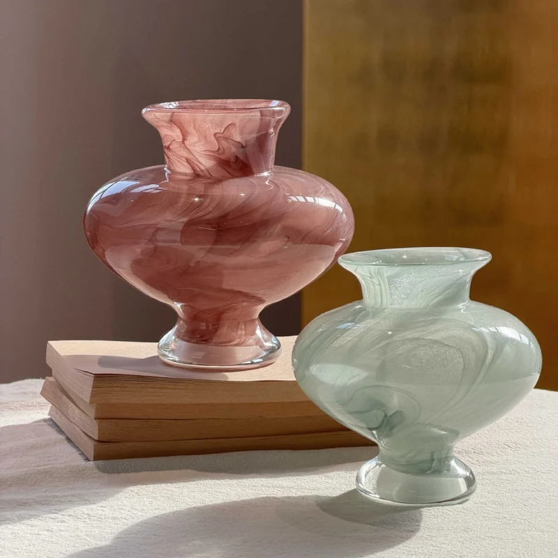 Handblown Swirled Pedestal Accent Glass Vase Stornfield