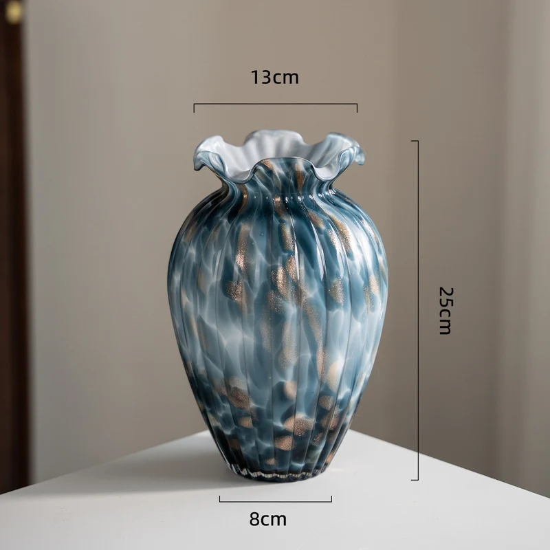Handblown Sculptural Rippled Bulb Vase with Ruffled Neck Stornfield