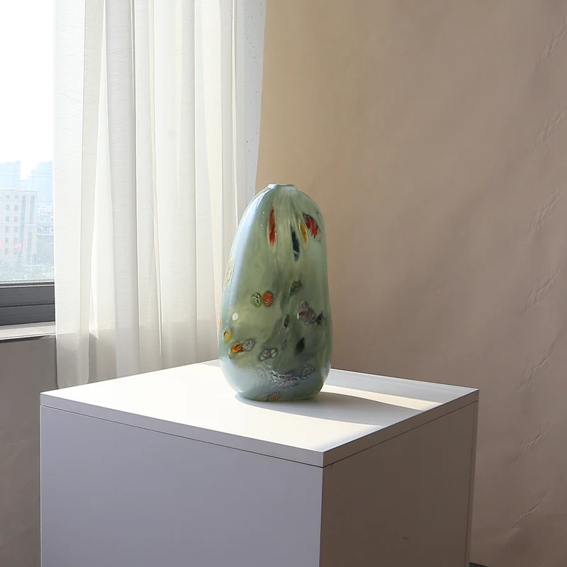 Handblown Sculptural Flat-Profile Art Glass Display Vase Stornfield