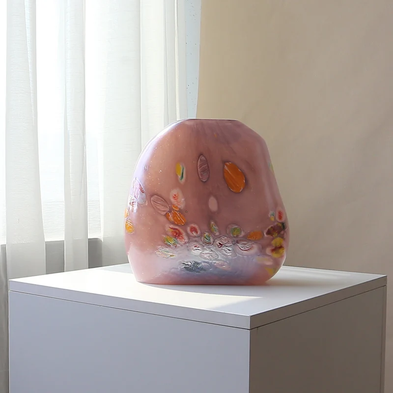 Handblown Sculptural Flat-Profile Art Glass Display Vase Stornfield