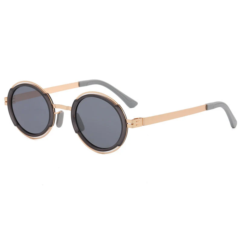 Damer moteriktig rund solbrille med elegant metallramme Luvikno