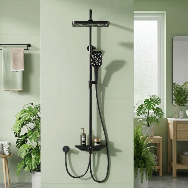 Sistema Doccia Garvee con Doccia a Soffione Set con Soffione da 250mm, Doccia a Mano 3+1 Funzioni, Acciaio Inox Cromato, Mensola Integrata, Asta Doccia Regolabile, Bagno Moderno
