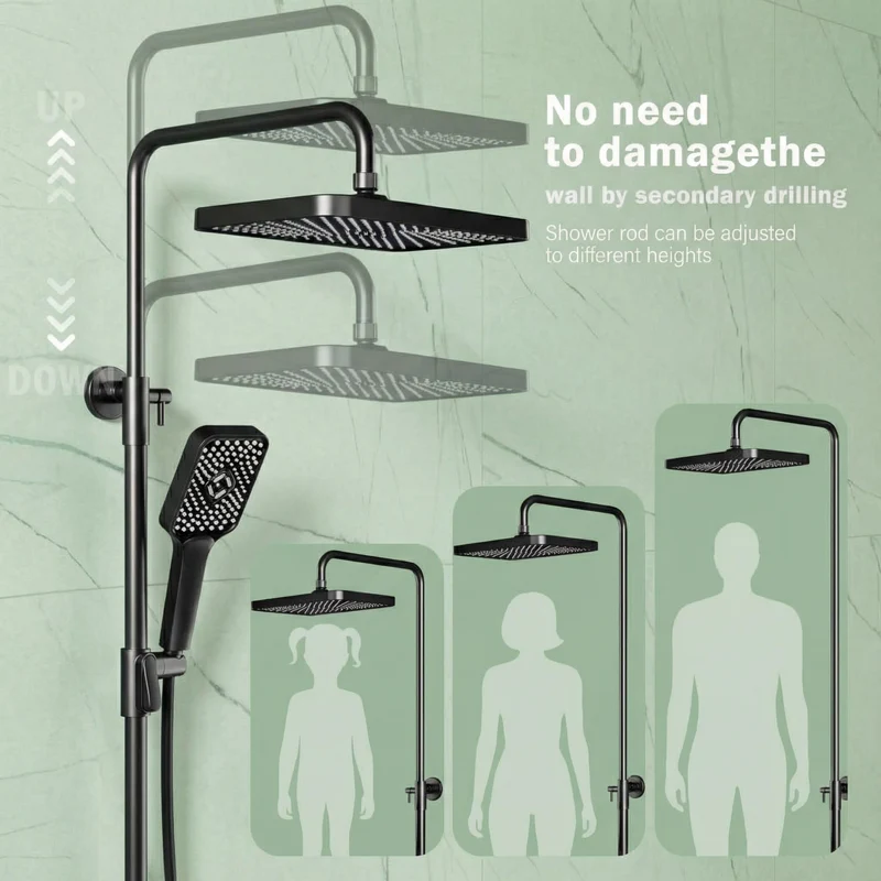 Sistema Doccia Garvee con Doccia a Soffione Set con Soffione da 250mm, Doccia a Mano 3+1 Funzioni, Acciaio Inox Cromato, Mensola Integrata, Asta Doccia Regolabile, Bagno Moderno