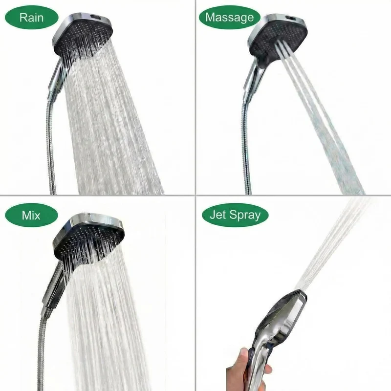 Sistema Doccia Garvee con Doccia a Soffione Set con Soffione da 250mm, Doccia a Mano 3+1 Funzioni, Acciaio Inox Cromato, Mensola Integrata, Asta Doccia Regolabile, Bagno Moderno