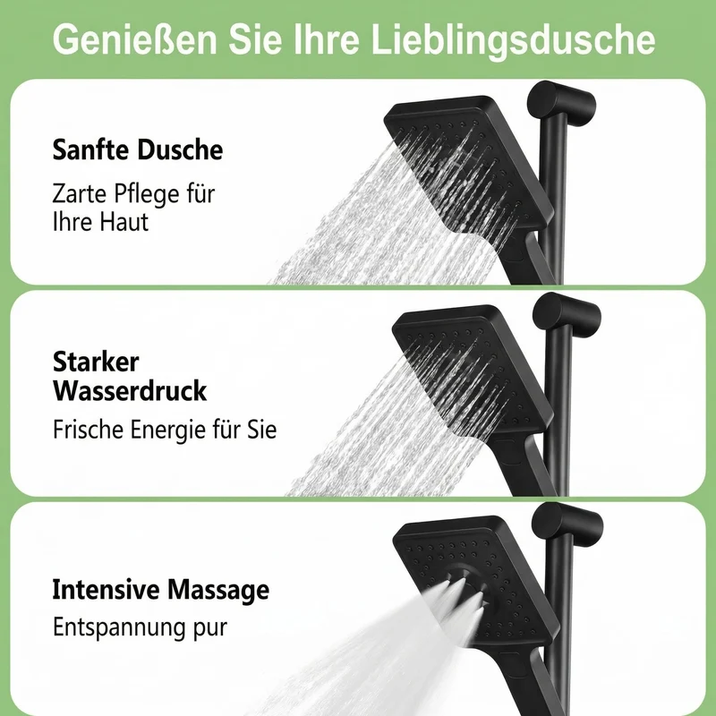 Garvee Set Doccia con Termostato e Doccetta Pioggia 25cm, Acciaio Inox, Barra Regolabile, Sistema Completo per Bagni Moderni, Nero Cromato