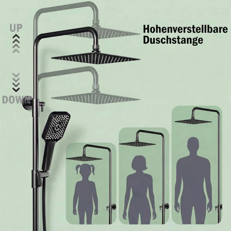 Garvee Set Doccia con Termostato e Doccetta Pioggia 25cm, Acciaio Inox, Barra Regolabile, Sistema Completo per Bagni Moderni, Nero Cromato