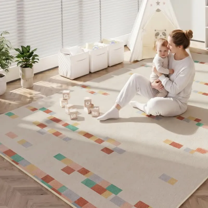 Pastellfarbener geometrischer Kinderteppich