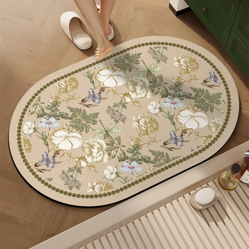 Schnelltrocknende Badematte mit Blumenmuster aus Kieselgur
