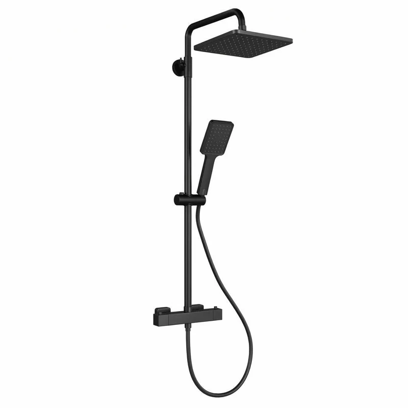 Garvee Sistema Doccia Completo con Termostato e Doccia a Soffione, Acciaio Inossidabile, Barra Regolabile, Bagni Moderni, Nero Cromato, 25 cm