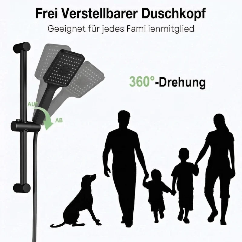 Garvee Sistema Doccia Completo con Termostato e Doccia a Soffione, Acciaio Inossidabile, Barra Regolabile, Bagni Moderni, Nero Cromato, 25 cm