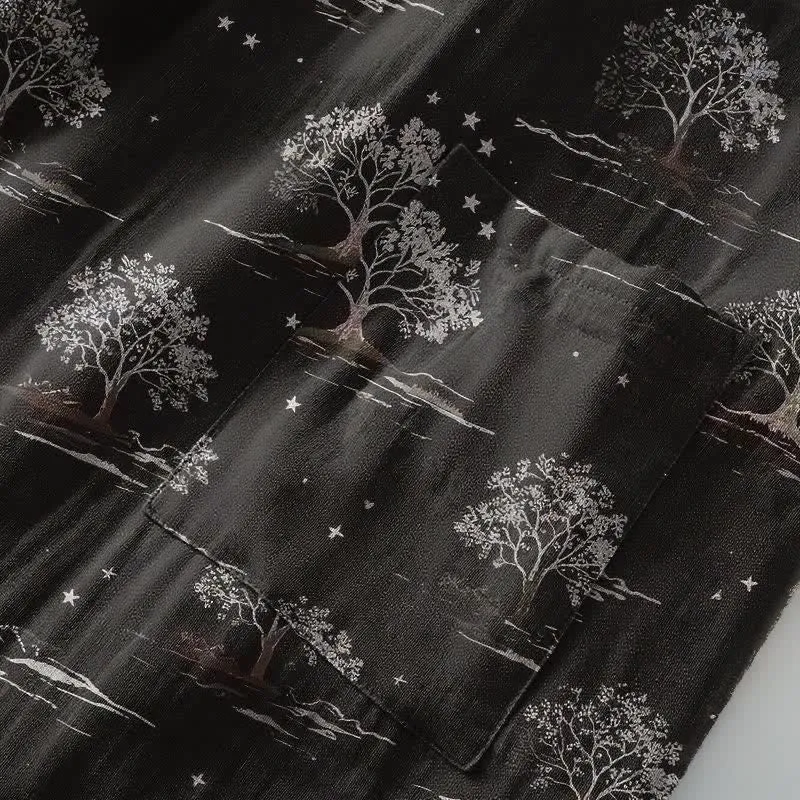 Unisex Kimono-Bademantel aus Baumwolle mit dem Muster „Charcoal Tree“