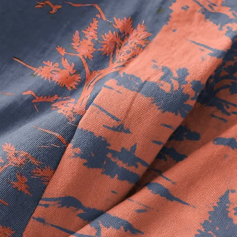 Unisex Kimono-Bademantel aus Baumwollgaze mit Berg- und Baummotiven
