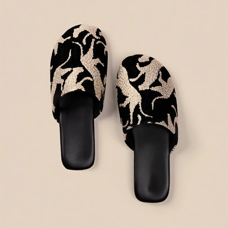 Jacquard-Hausschuhe mit Tiermuster und geschlossener Zehenpartie