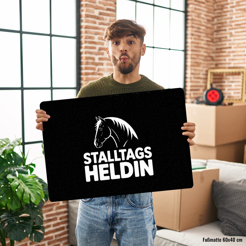 Pferdesilhouette Stalltags Heldin Fußmatte in 35x50 cm ohne Rand für Reiterinnen