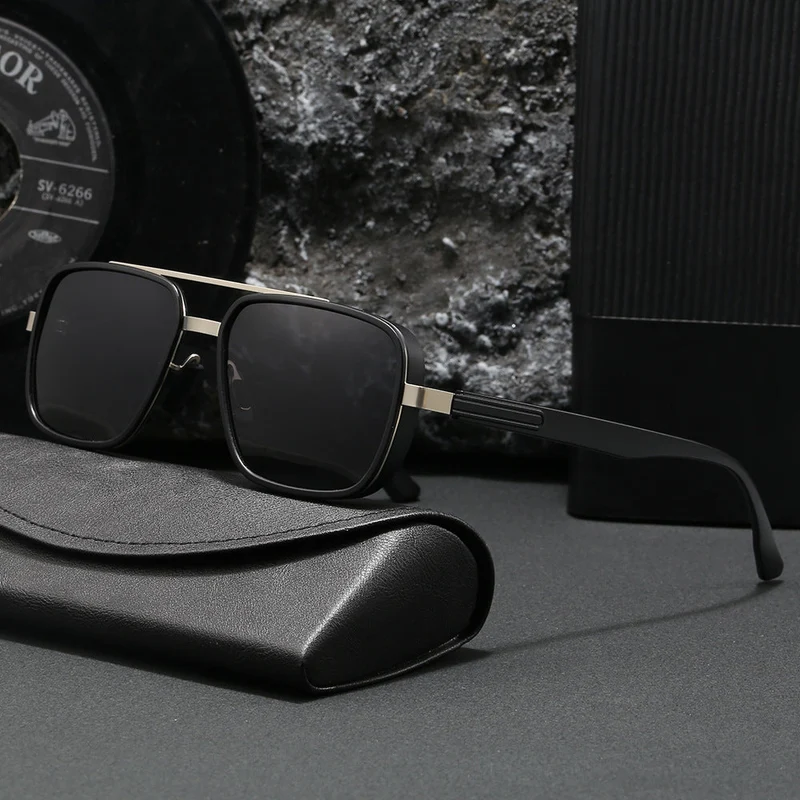 Dame elegant firkantet solbrille med høykvalitets metallramme Luvikno