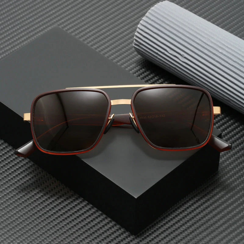 Dame elegant firkantet solbrille med høykvalitets metallramme Luvikno