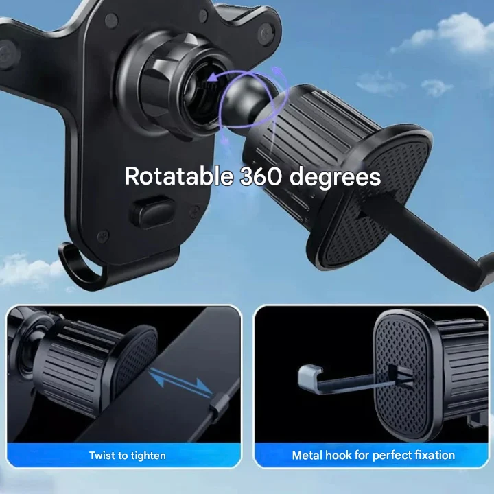 SafeGrip Biltelefonholdere – 360° Rotérbar Luftventilholder med krokfeste | Luvikno