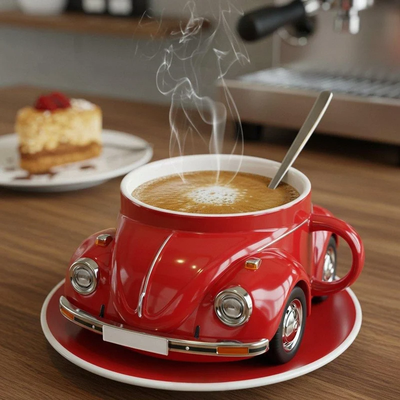 RetroAuto Keramisk Kaffegruppe – Unik 3D Design for Kaffe & Te | Luvikno
