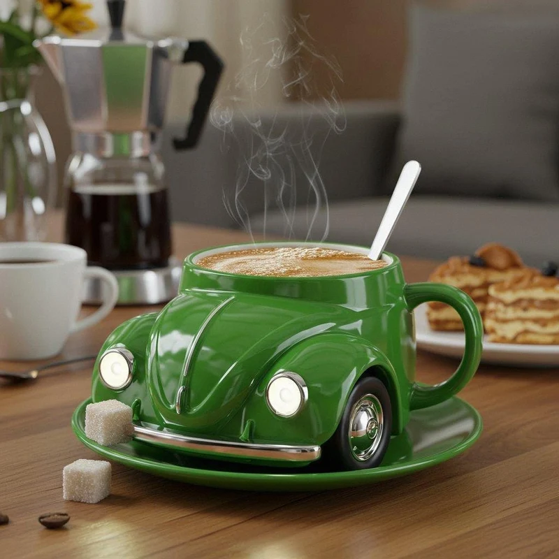 RetroAuto Keramisk Kaffegruppe – Unik 3D Design for Kaffe & Te | Luvikno