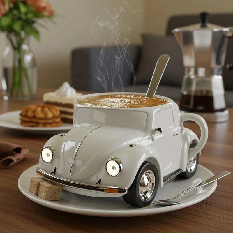 RetroAuto Keramisk Kaffegruppe – Unik 3D Design for Kaffe & Te | Luvikno