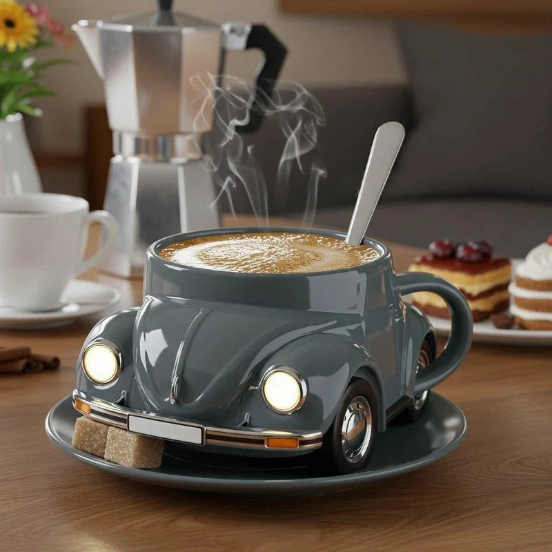RetroAuto Keramisk Kaffegruppe – Unik 3D Design for Kaffe & Te | Luvikno