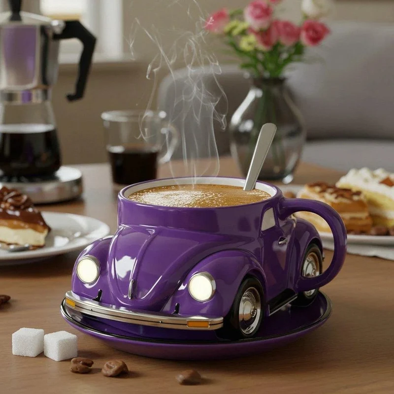 RetroAuto Keramisk Kaffegruppe – Unik 3D Design for Kaffe & Te | Luvikno