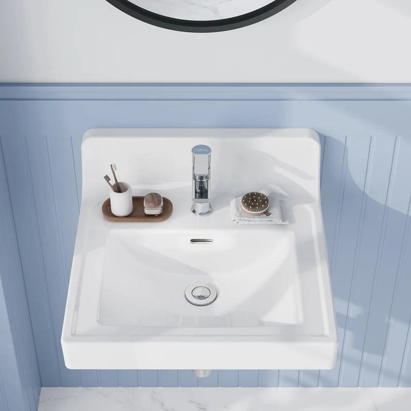 Garvee Top Lavabo Bagno 48x51 cm Ceramica Incasso Bianco Per Bagno Moderno Con Paraspruzzi E Scarico Overflow