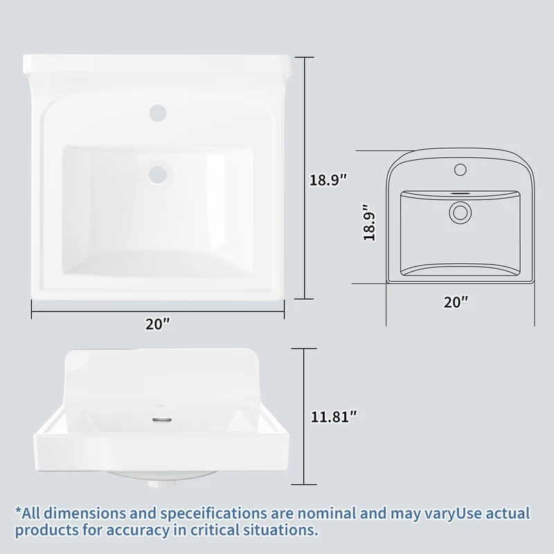 Garvee Top Lavabo Bagno 48x51 cm Ceramica Incasso Bianco Per Bagno Moderno Con Paraspruzzi E Scarico Overflow