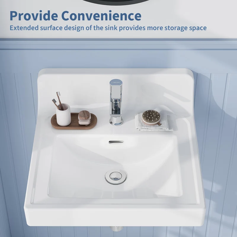 Garvee Top Lavabo Bagno 48x51 cm Ceramica Incasso Bianco Per Bagno Moderno Con Paraspruzzi E Scarico Overflow
