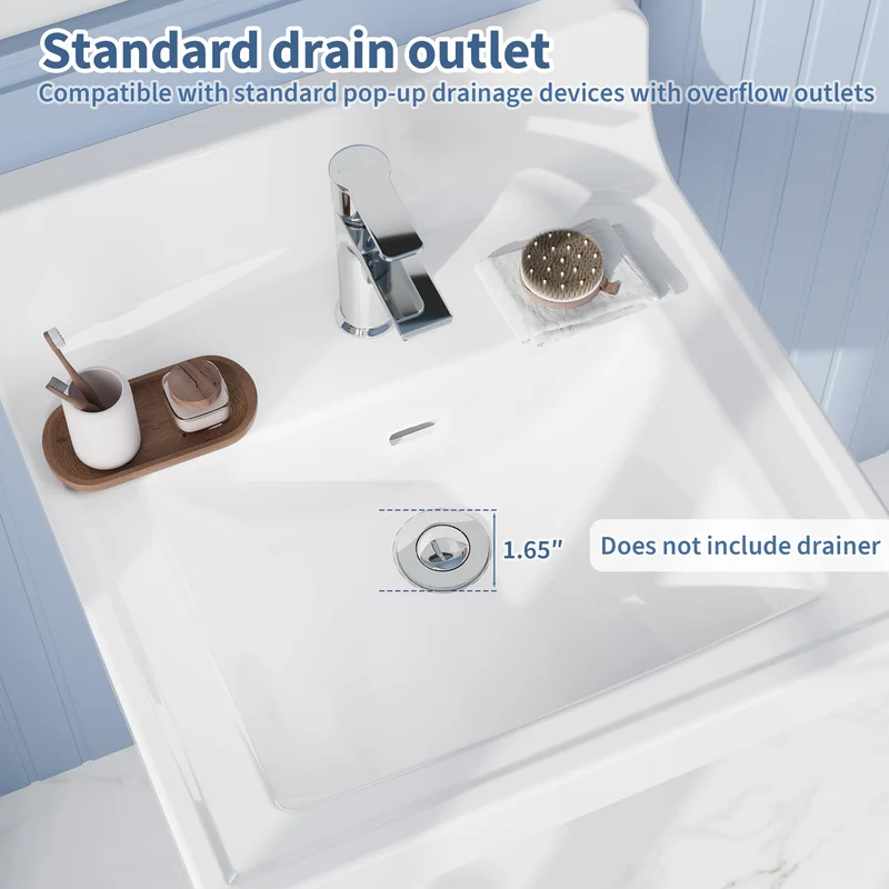 Garvee Top Lavabo Bagno 48x51 cm Ceramica Incasso Bianco Per Bagno Moderno Con Paraspruzzi E Scarico Overflow