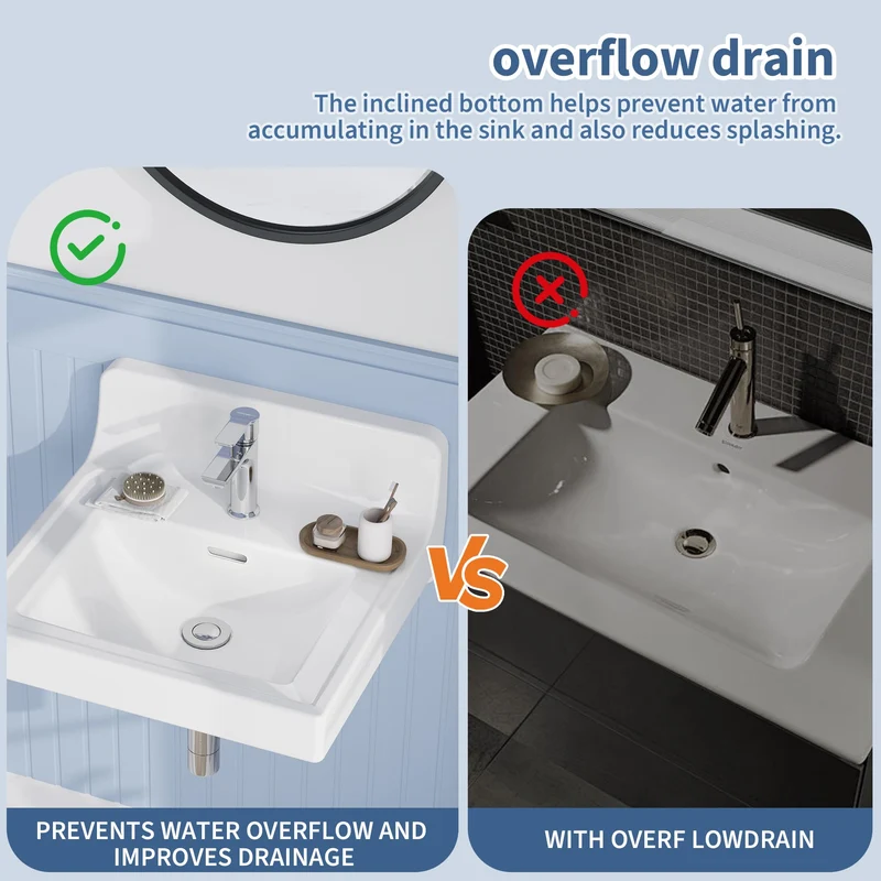 Garvee Top Lavabo Bagno 48x51 cm Ceramica Incasso Bianco Per Bagno Moderno Con Paraspruzzi E Scarico Overflow