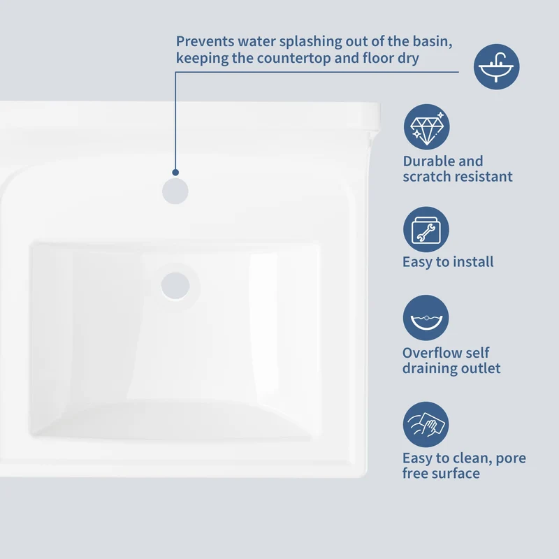Garvee Top Lavabo Bagno 48x51 cm Ceramica Incasso Bianco Per Bagno Moderno Con Paraspruzzi E Scarico Overflow