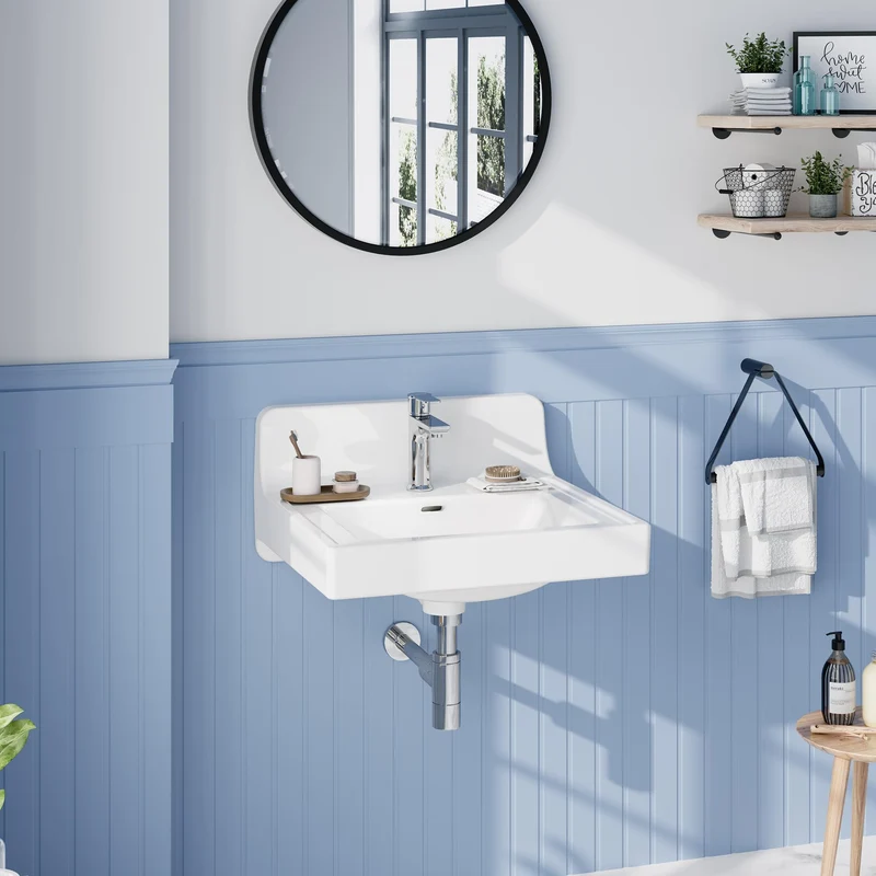 Garvee Top Lavabo Bagno 48x51 cm Ceramica Incasso Bianco Per Bagno Moderno Con Paraspruzzi E Scarico Overflow