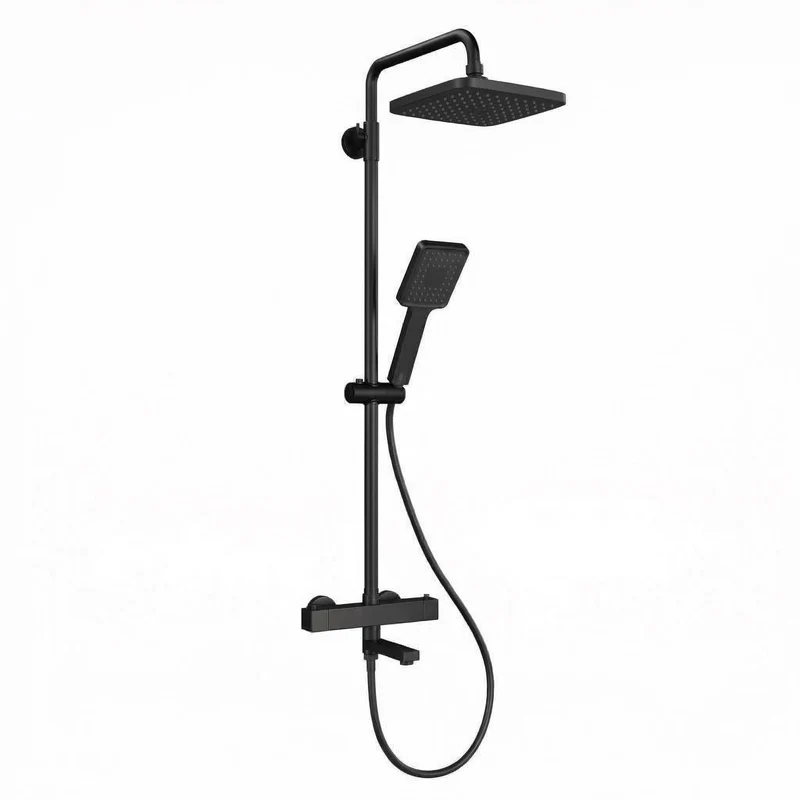 Garvee Set Doccia Completo Acciaio Inox con Termostato, Doccetta Regolabile e Soffione 25cm, Sistema Versatile per Bagno Moderno Nero
